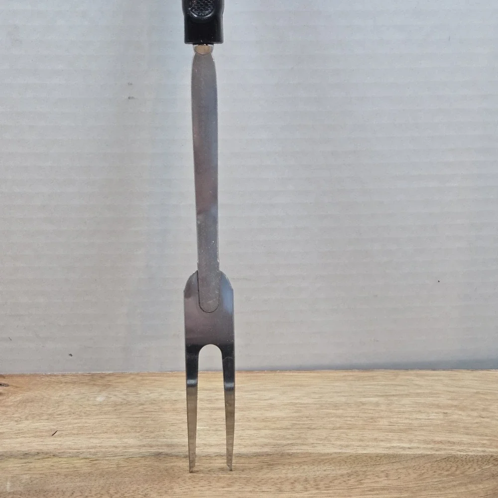 Vintage EKCO USA Stainless Steel 2 Prong Meat Serving Carving Fork Black Handle
